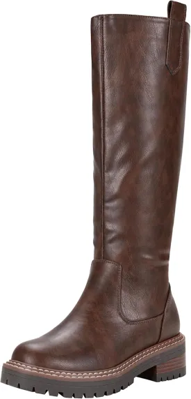 Vepose Womens 9658 Knee High Boots Low Heel, Platform Tall Boots with Side Zipper for Ladies