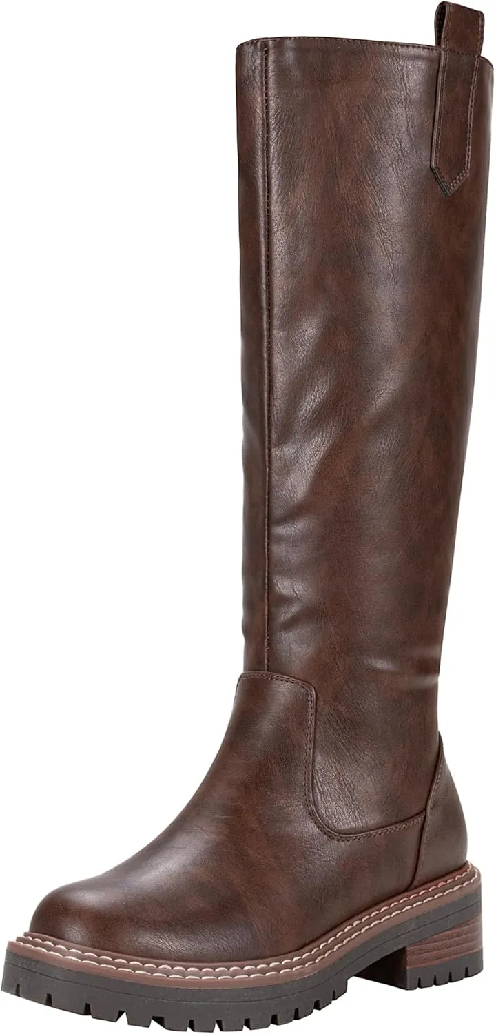 Vepose Womens 9658 Knee High Boots Low Heel, Platform Tall Boots with Side Zipper for Ladies