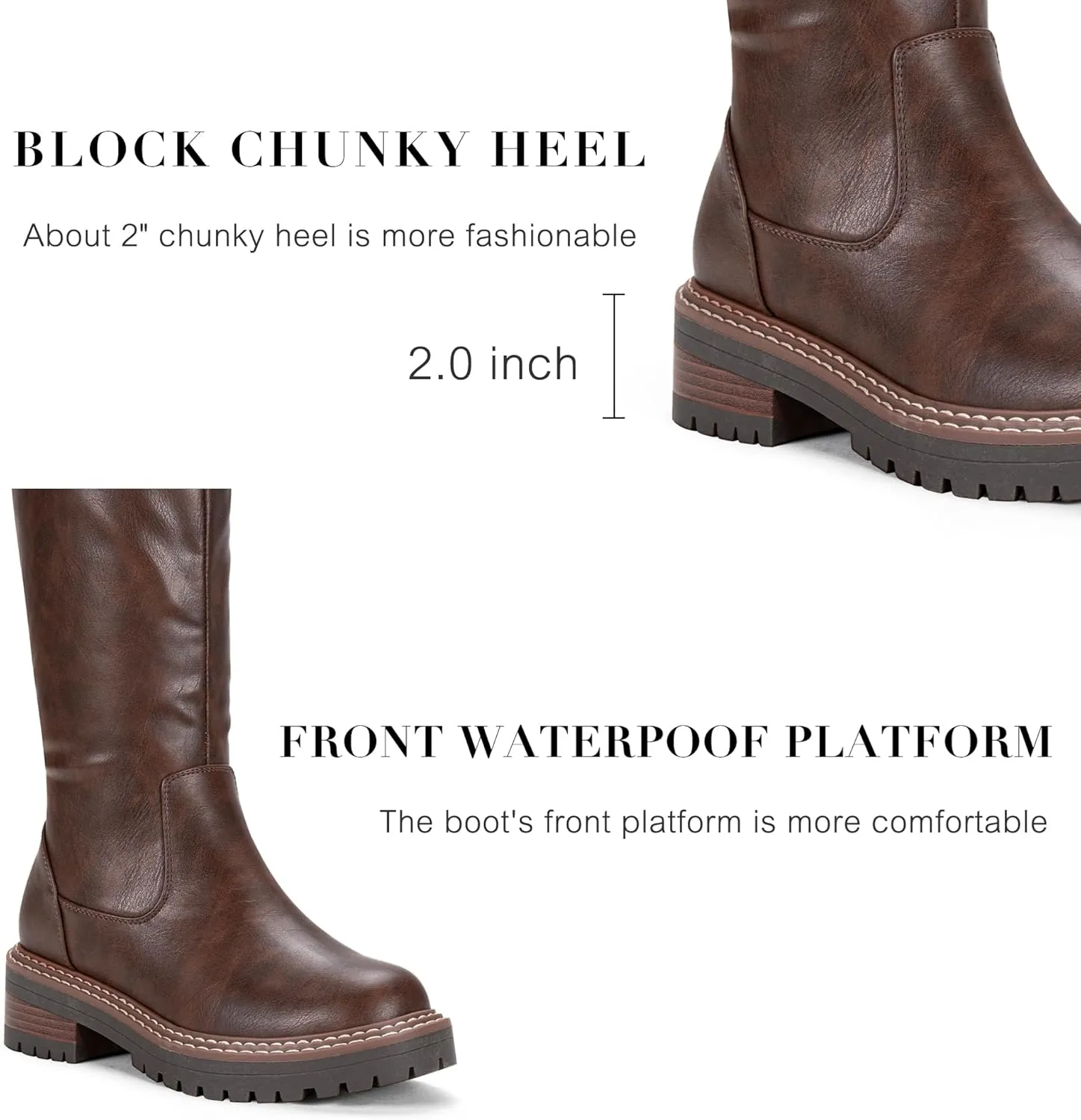 Vepose Womens 9658 Knee High Boots Low Heel, Platform Tall Boots with Side Zipper for Ladies