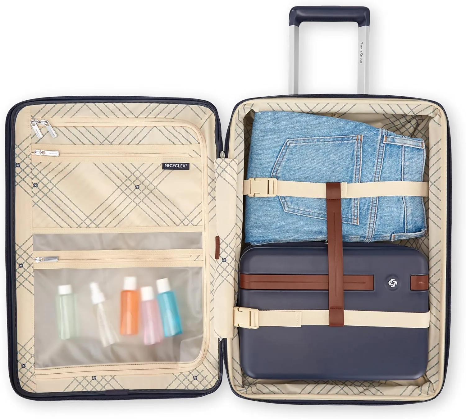 Virtuosa Hardside 21 Inch Carry On Luggage - Airline Approved with 360?? Spinner Wheels, RightHeight? Adjustable Handle - Zippered WetPak? - TSA Lock - Expandable Light Polycarbonate Shell - Navy