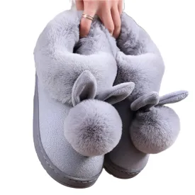 Women's Indoor Winter Fur Boots – Cozy Fluffy Ankle Boots with Rabbit Ears