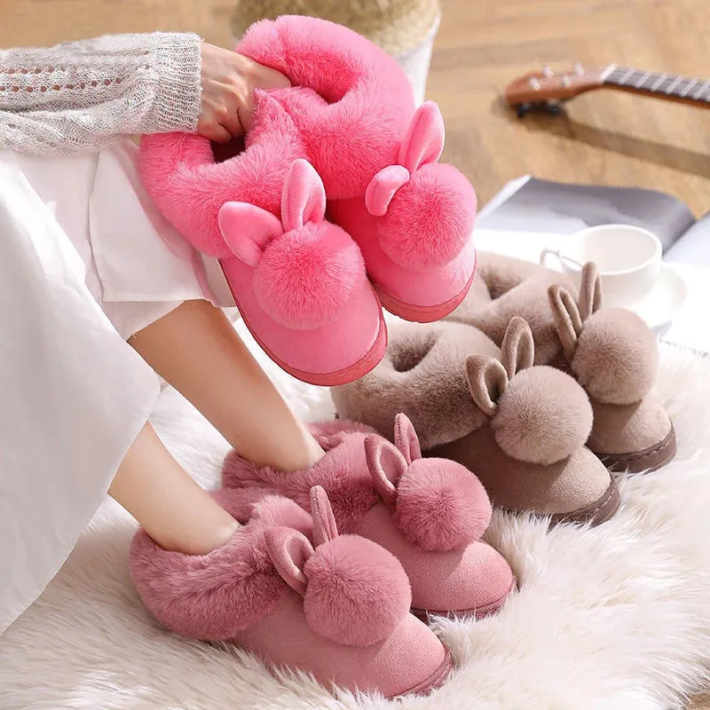 Women's Indoor Winter Fur Boots – Cozy Fluffy Ankle Boots with Rabbit Ears