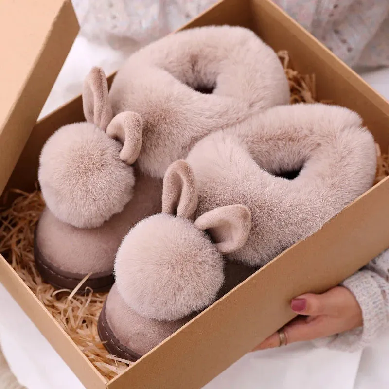 Women's Indoor Winter Fur Boots – Cozy Fluffy Ankle Boots with Rabbit Ears