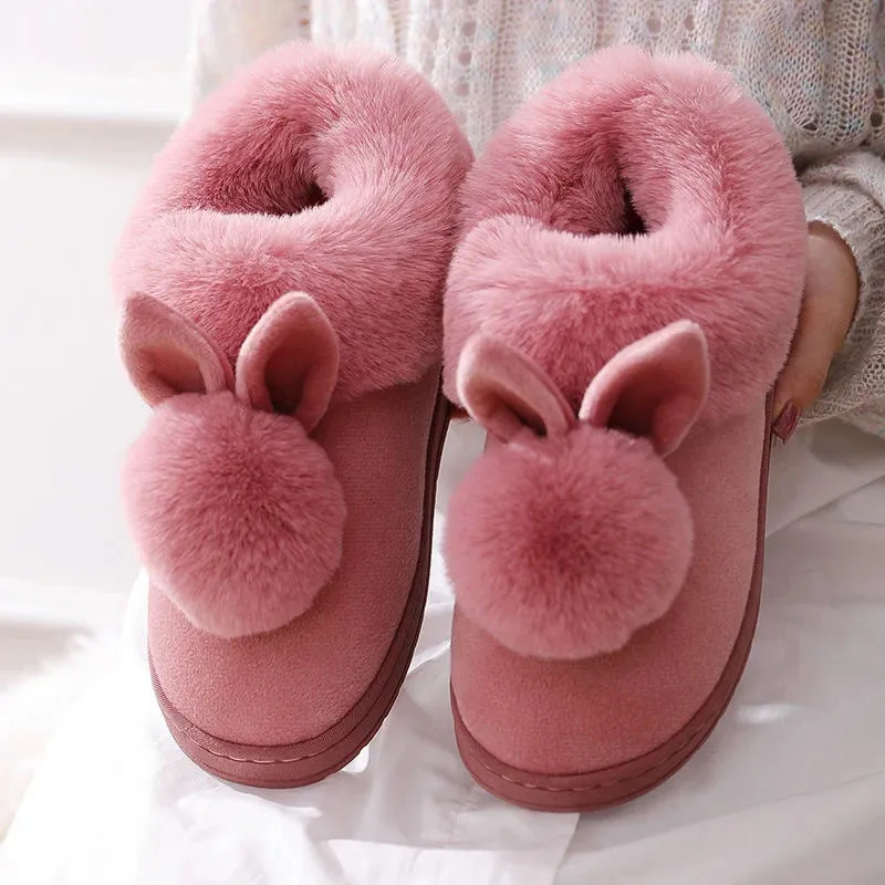 Women's Indoor Winter Fur Boots – Cozy Fluffy Ankle Boots with Rabbit Ears