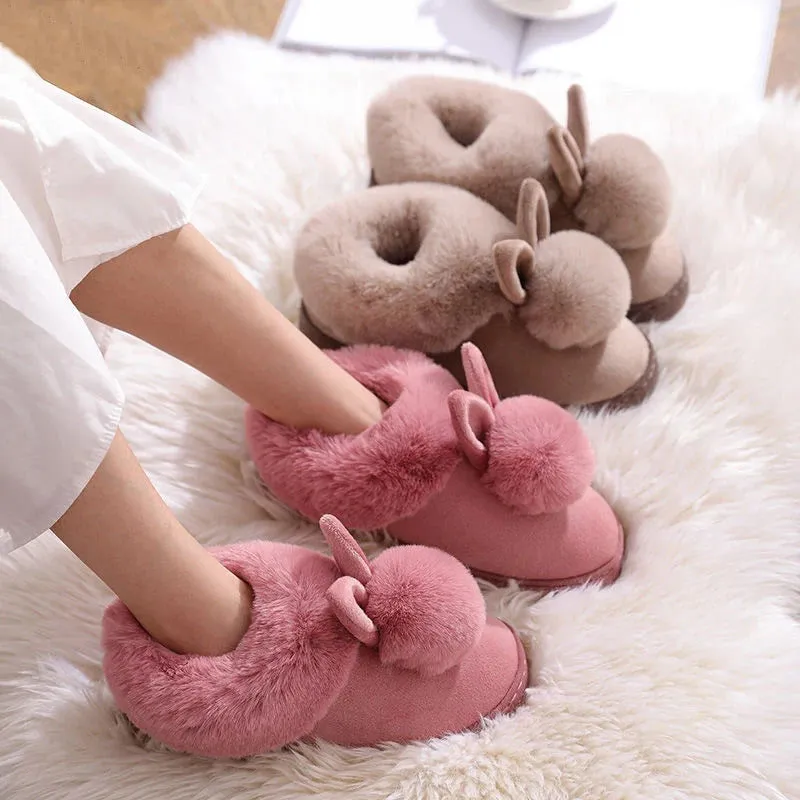 Women's Indoor Winter Fur Boots – Cozy Fluffy Ankle Boots with Rabbit Ears