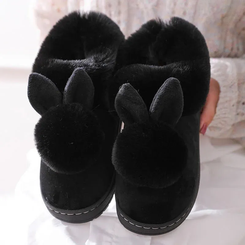 Women's Indoor Winter Fur Boots – Cozy Fluffy Ankle Boots with Rabbit Ears