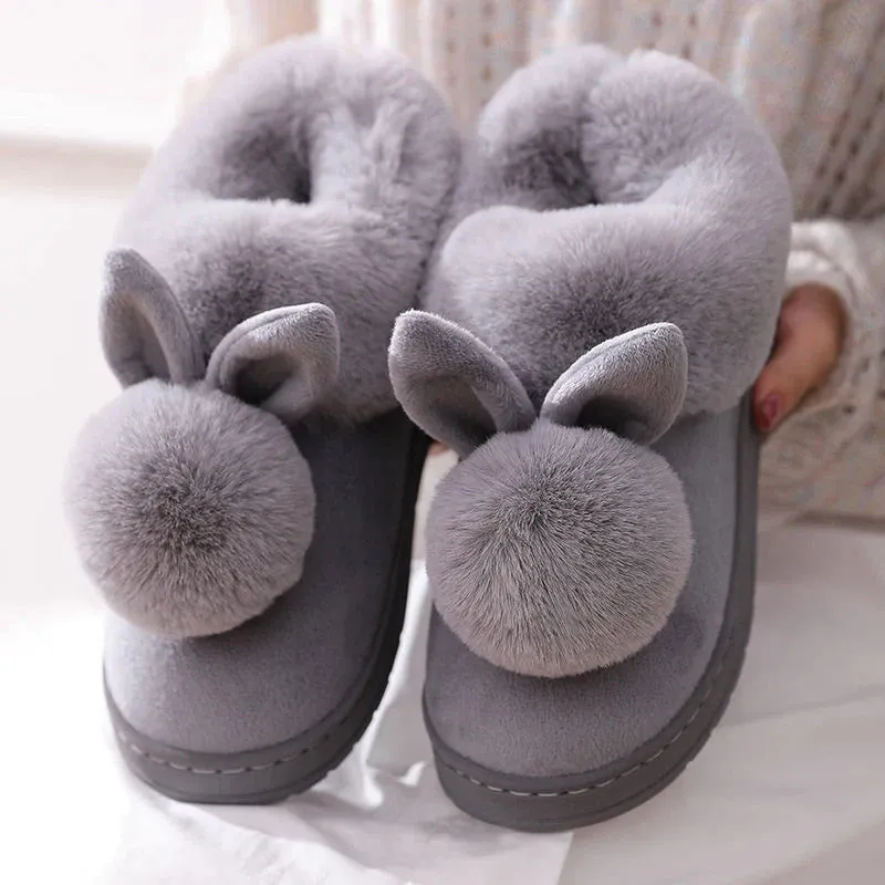 Women's Indoor Winter Fur Boots – Cozy Fluffy Ankle Boots with Rabbit Ears
