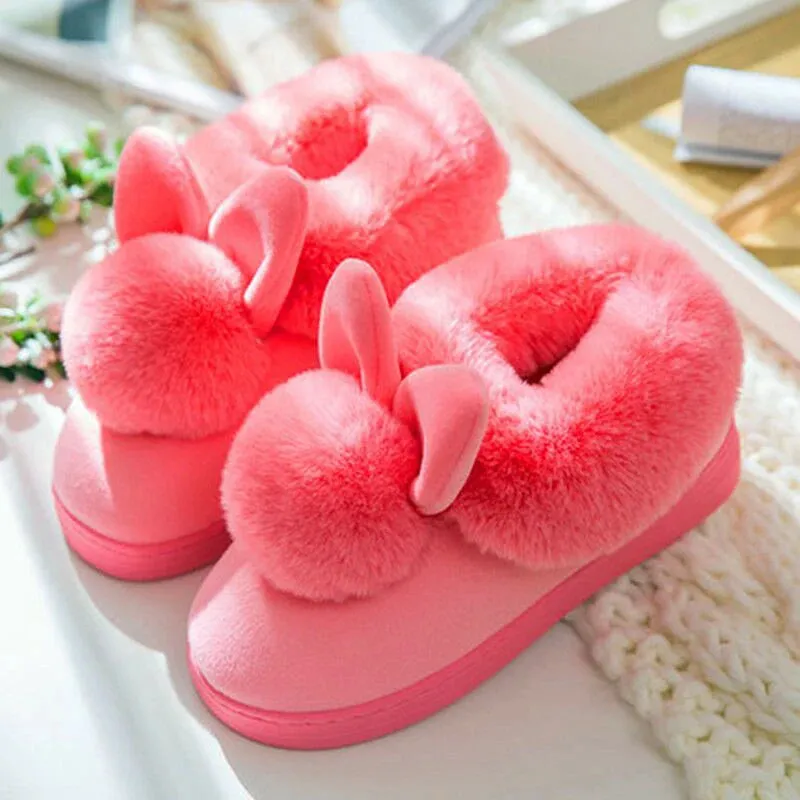 Women's Indoor Winter Fur Boots – Cozy Fluffy Ankle Boots with Rabbit Ears