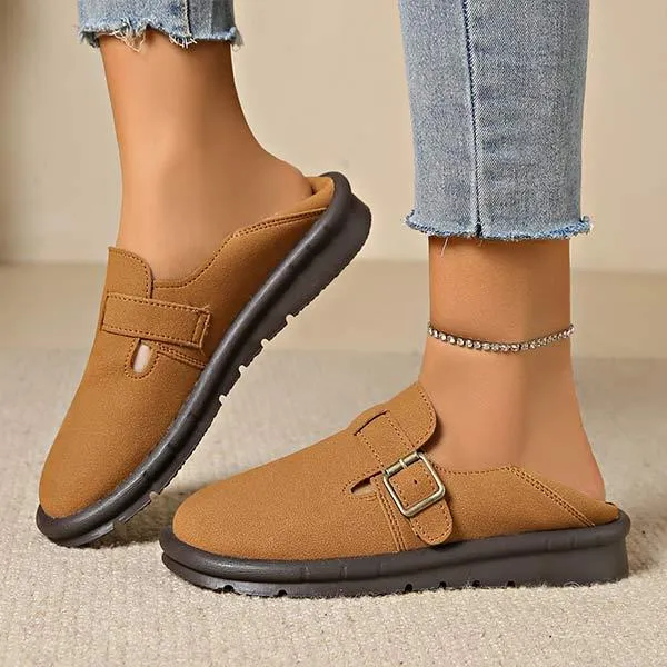 Women's Vintage Slip-on Soft Sole Two-Way Buckle Loafers 70250210C