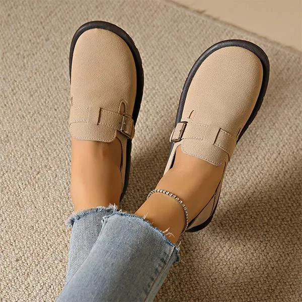 Women's Vintage Slip-on Soft Sole Two-Way Buckle Loafers 70250210C