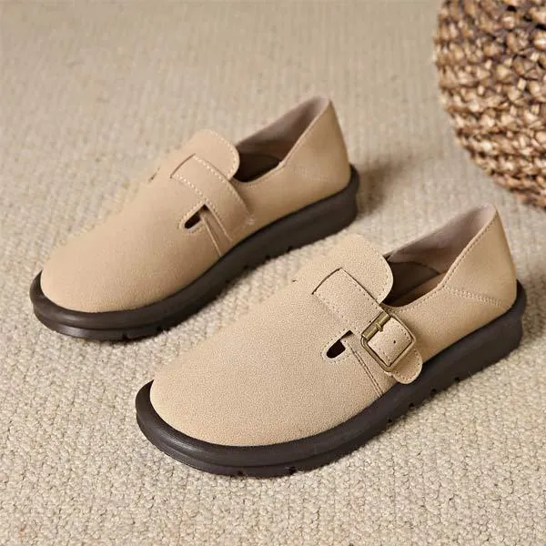 Women's Vintage Slip-on Soft Sole Two-Way Buckle Loafers 70250210C